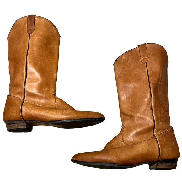 Vintage Other - Mens Vintage Leather Cowboy Boots Tan Size 8.5 D
